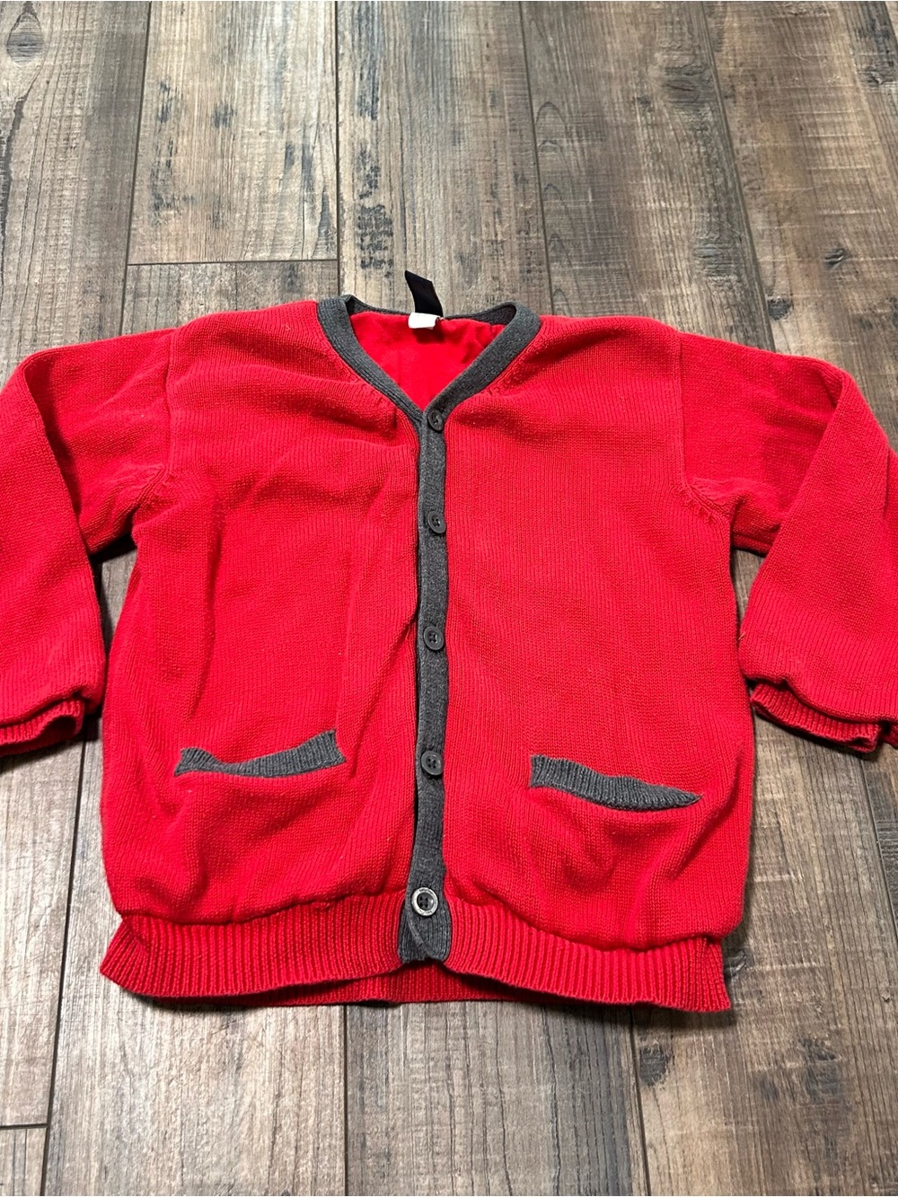 Gap Kids Boy’s Red With Gray Trim Knit Cotton Cardigan Sweater 5 Years
